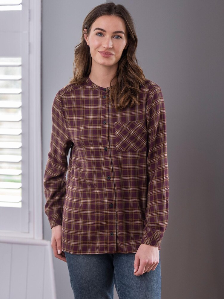 Celtic & Co. Purple Wool Blend Nehru Check Shirt - Image 1 of 6