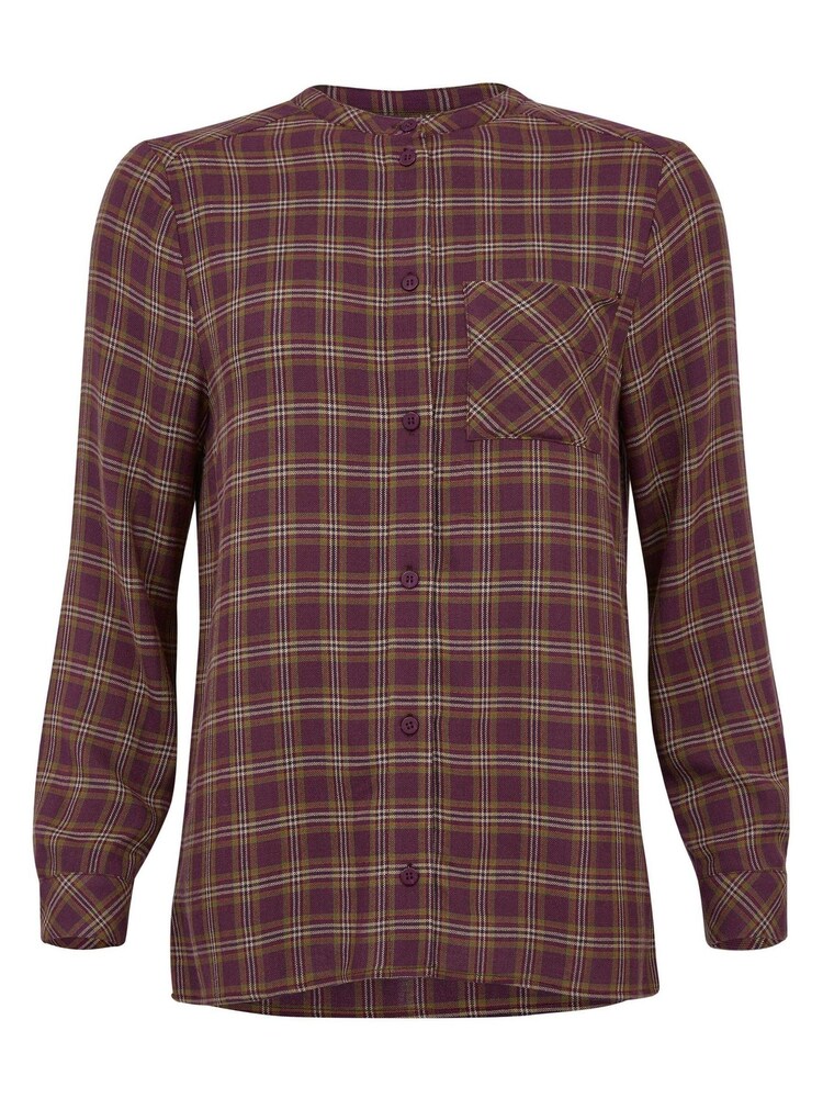 Celtic & Co. Purple Wool Blend Nehru Check Shirt - Image 2 of 6 Celtic & Co. Purple Wool Blend Nehru Check Shirt - Image 2 of 6