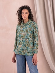 Celtic & Co. Blue Printed Cowl Neck Top - Image 1 of 6