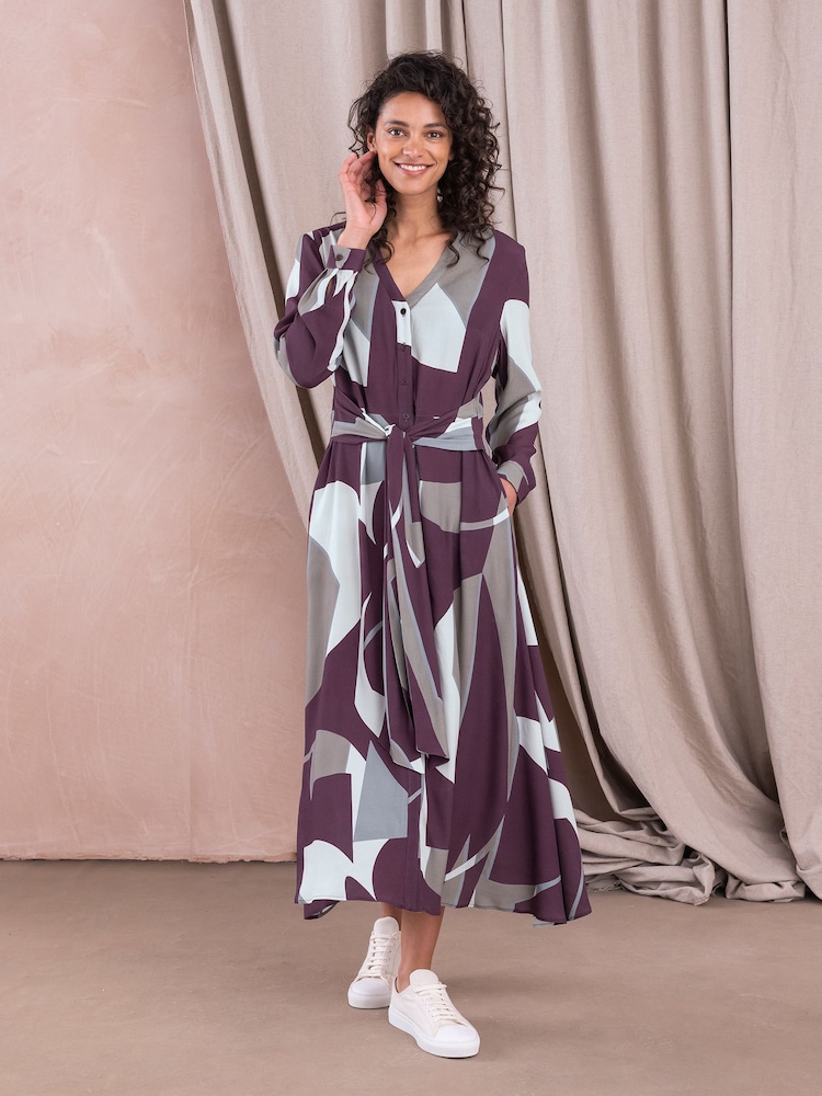 Celtic & Co. Purple Long Sleeve Tie Front Midi Dress - Image 2 of 5