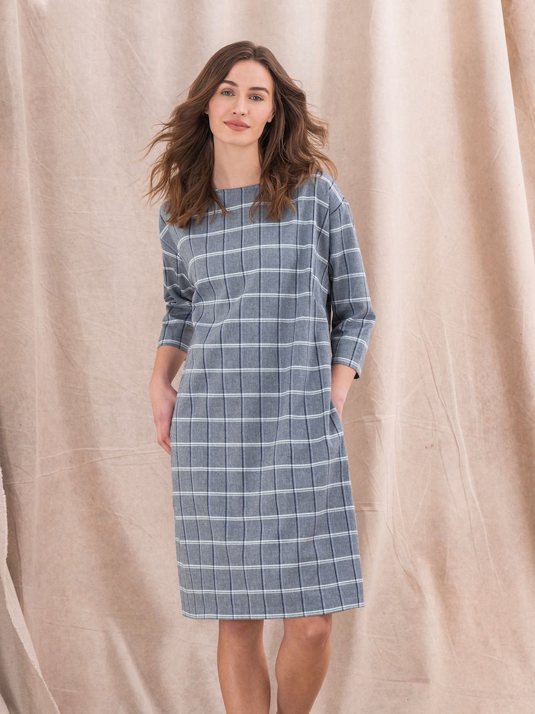 Celtic & Co. Blue Organic Cotton Check Shift Dress - Image 1 of 4