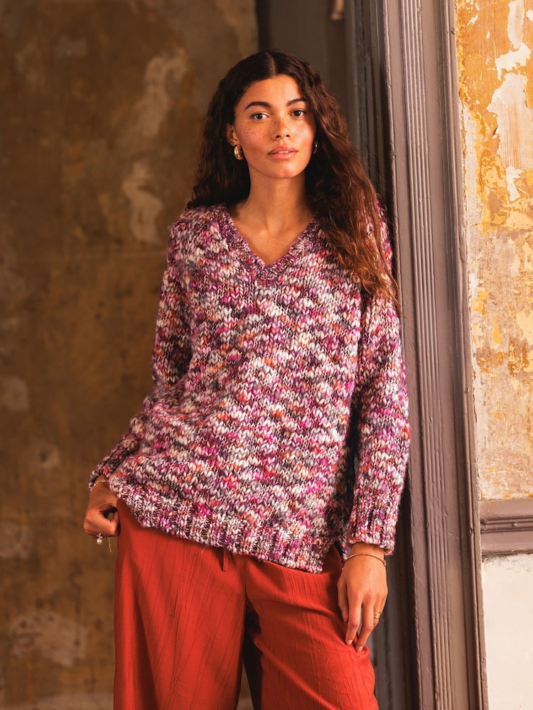 Celtic & Co. Pink Chunky Wool V-Neck Jumper - Image 1 of 10