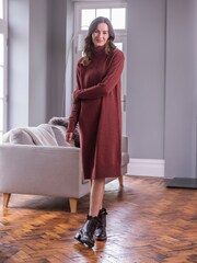 Celtic & Co. Lambswool Roll Neck Brown Dress - Image 4 of 10
