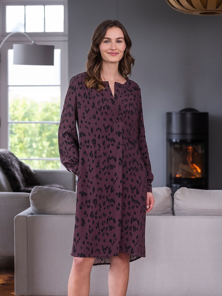 Celtic & Co. Purple Printed Pleat Front Knee Length Dress - Image 1 of 10
