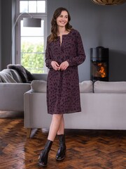 Celtic & Co. Purple Printed Pleat Front Knee Length Dress - Image 3 of 10