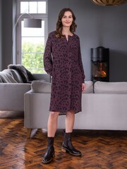 Celtic & Co. Purple Printed Pleat Front Knee Length Dress - Image 4 of 10