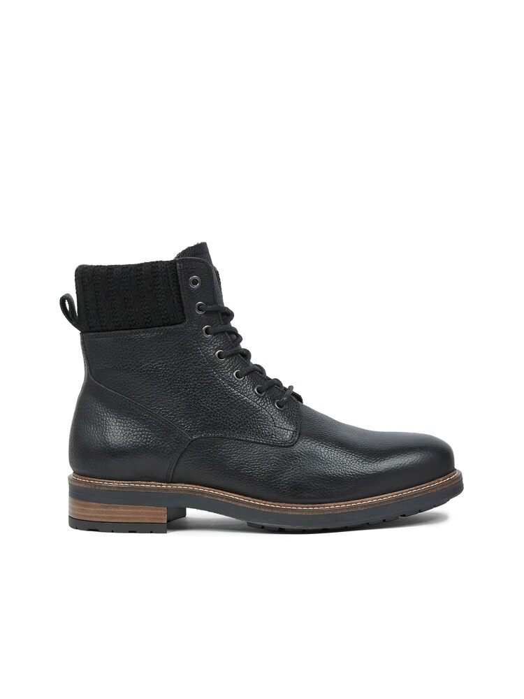 Celtic & Co. Mens Knitted Cuff Lace Up Black Boots - Image 1 of 6