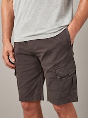 Charcoal Grey Drawstring Waist Cargo Shorts - Image 1 of 12