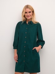 Kaffe Green Eve Puff Sleeve Corduroy Dress - Image 1 of 6