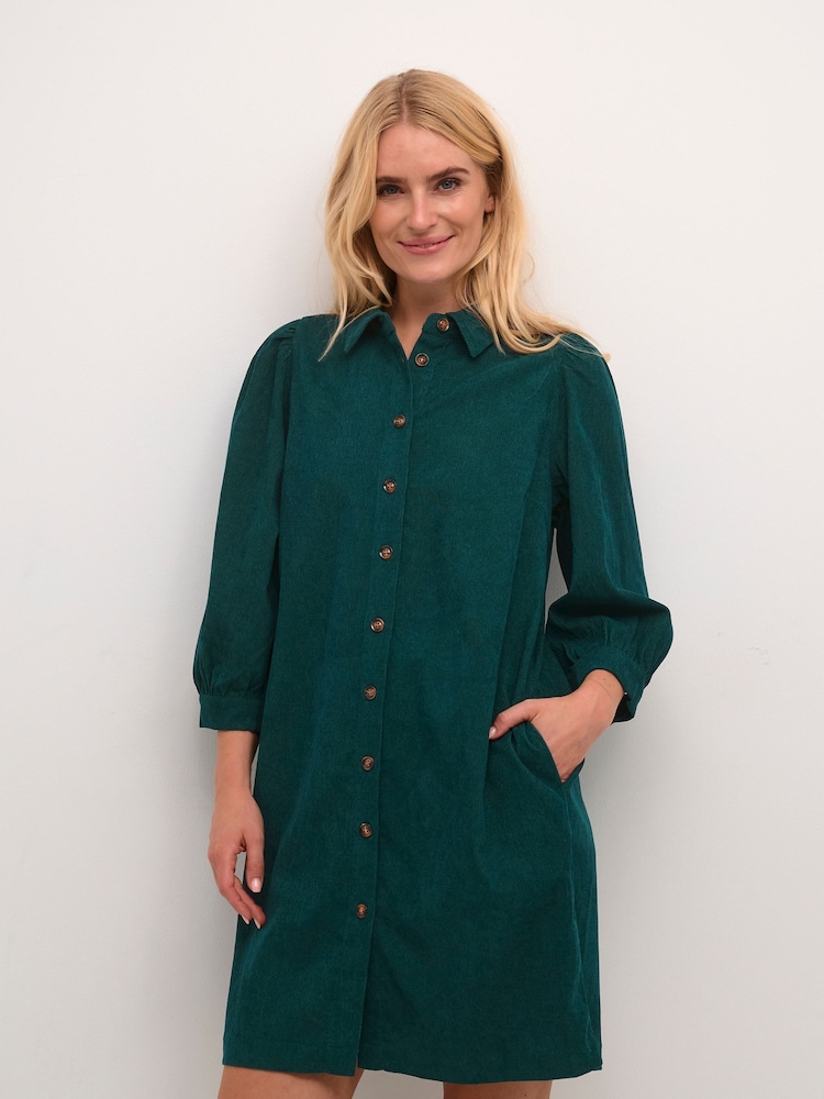 Kaffe Green Eve Puff Sleeve Corduroy Dress - Image 1 of 6 Kaffe Green Eve Puff Sleeve Corduroy Dress - Image 1 of 6