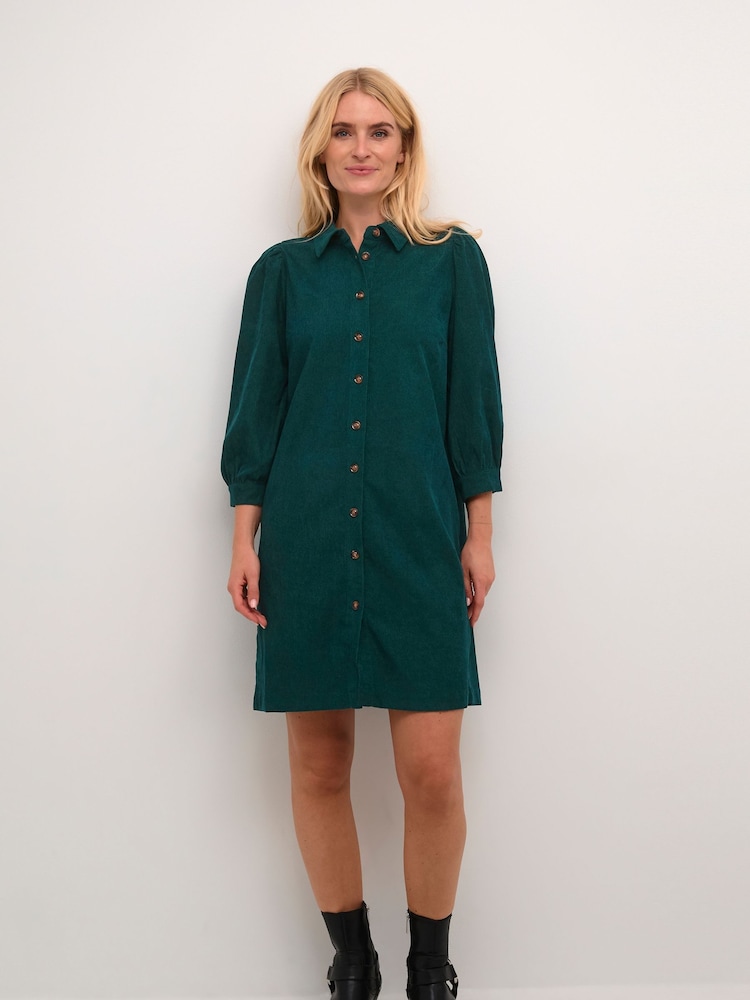 Kaffe Green Eve Puff Sleeve Corduroy Dress - Image 2 of 6 Kaffe Green Eve Puff Sleeve Corduroy Dress - Image 2 of 6