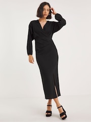 Simply Be Black Tree Bark Midi Dress - Image 1 of 4