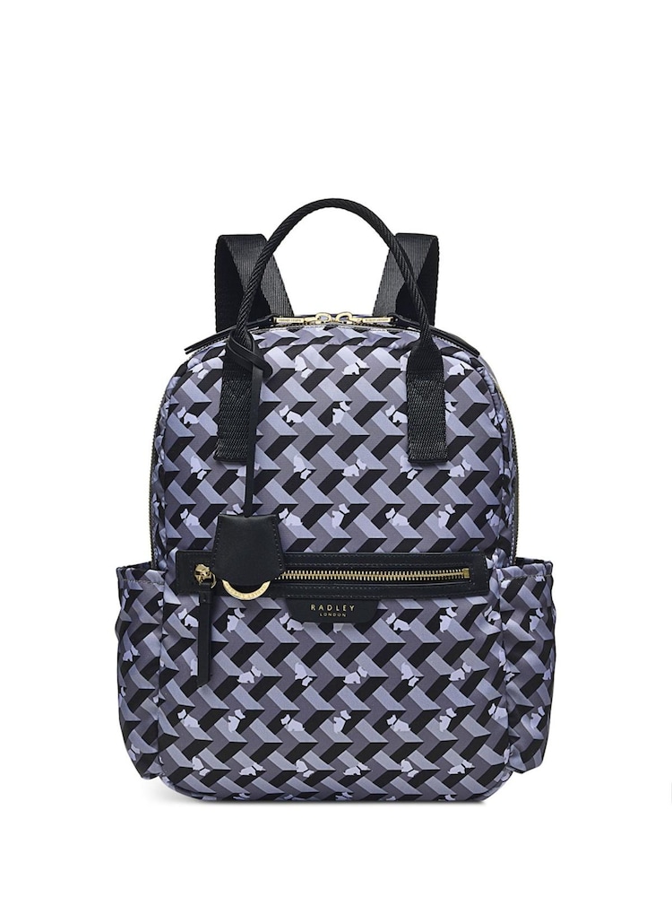 Radley Medium Grey Finsbury Park Geo Dog Zip Top Backpack - Image 1 of 4