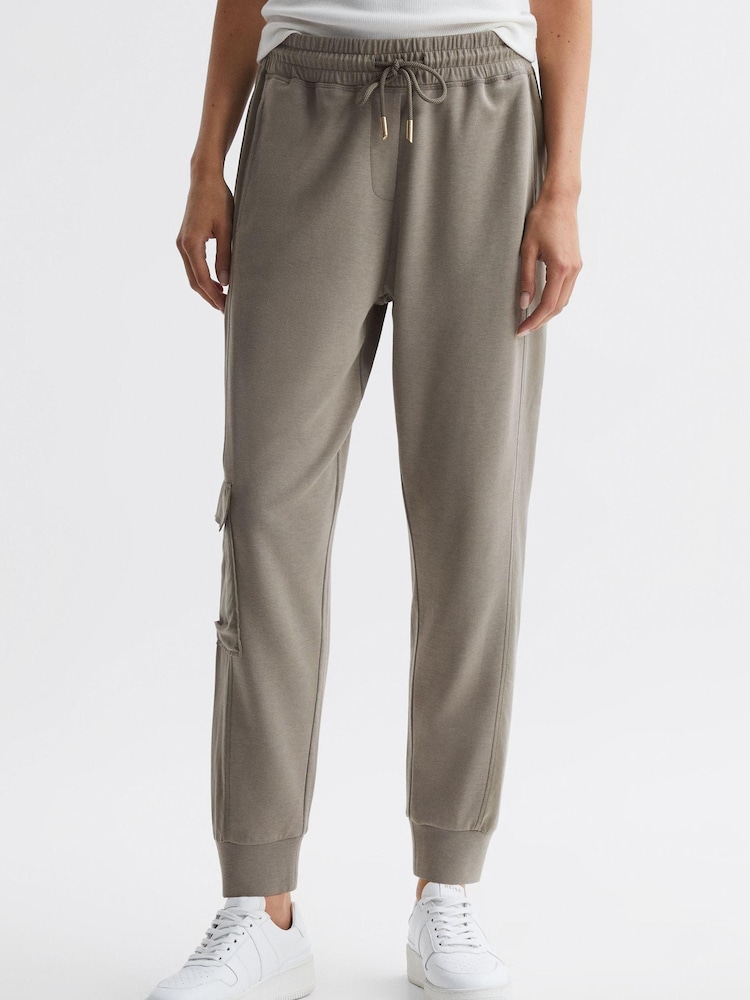 Reiss Khaki Hybrid Side Stripe Drawstring Joggers - Image 1 of 4 Reiss Khaki Hybrid Side Stripe Drawstring Joggers - Image 1 of 4