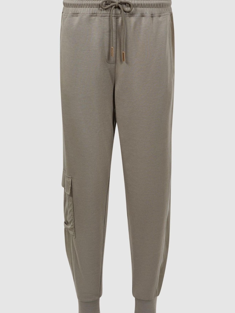 Reiss Khaki Hybrid Side Stripe Drawstring Joggers - Image 2 of 4