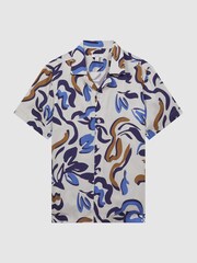 Reiss White Multi Scout Abstract Print Cuban Collar Shirt - Image 2 of 5