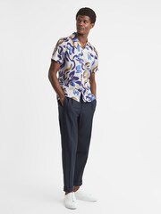 Reiss White Multi Scout Abstract Print Cuban Collar Shirt - Image 4 of 5