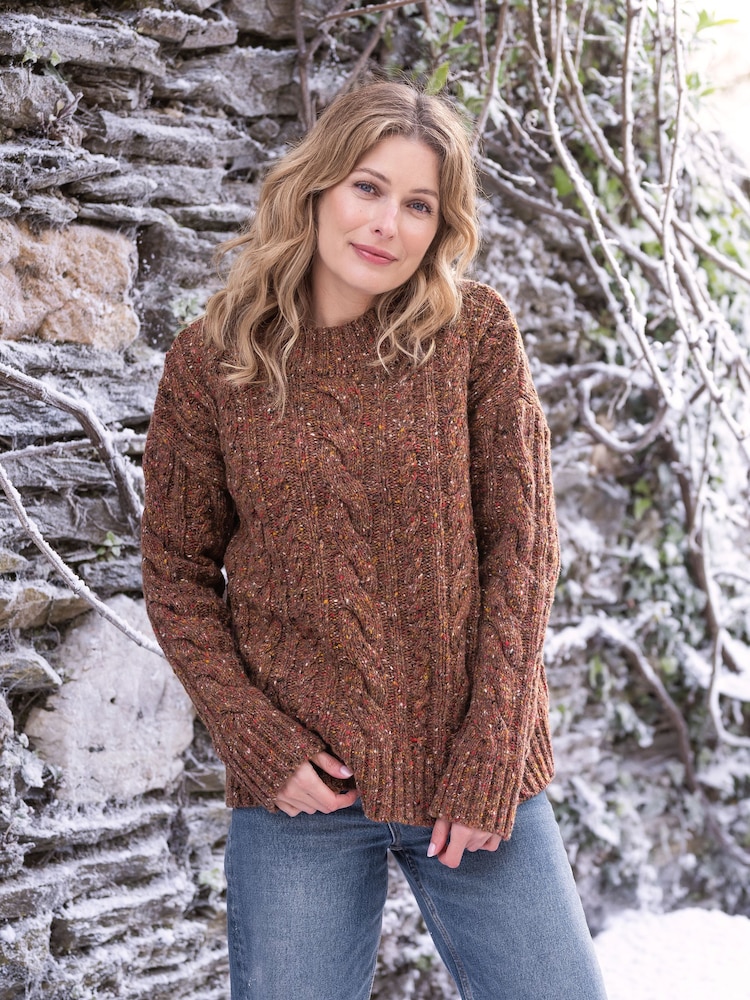 Celtic & Co. Donegal Cable Crew Brown Jumper - Image 1 of 5