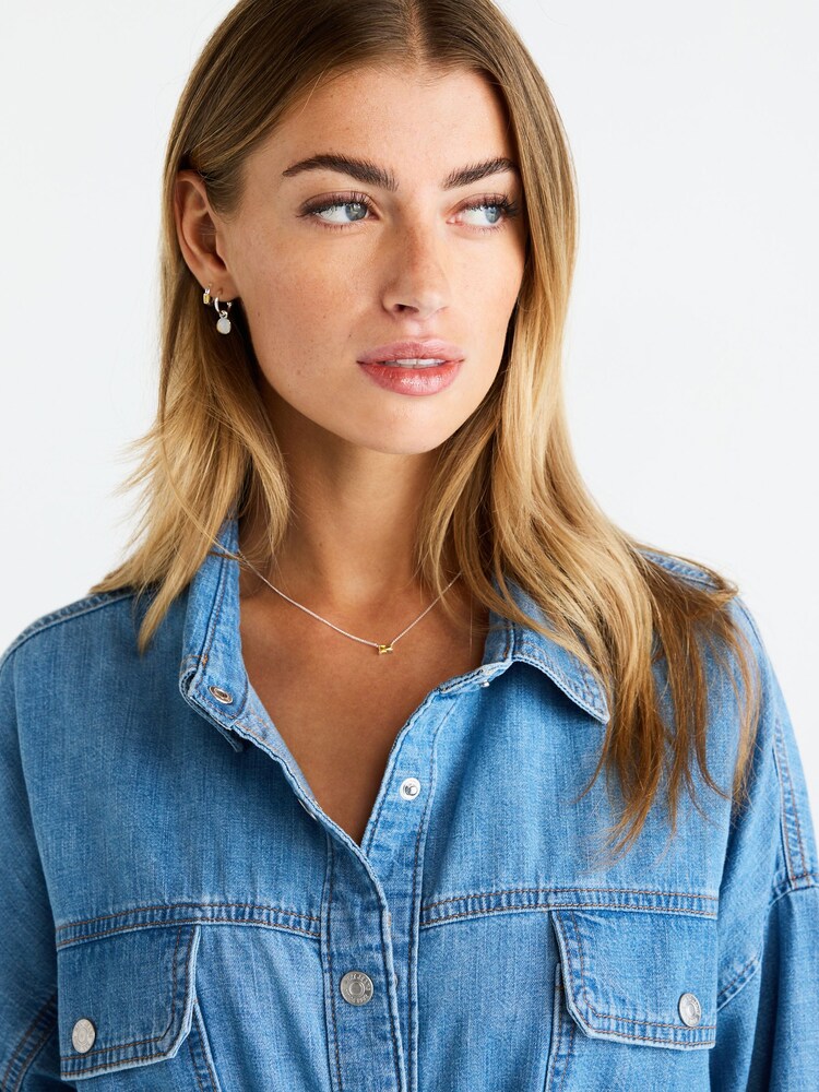 Mid Blue Belted Denim Shirt Dress - Image 5 of 5 Mid Blue Belted Denim Shirt Dress - Image 5 of 5