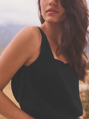Black Summer Square Neck Top with Linen - Image 4 of 7