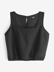 Black Summer Square Neck Top with Linen - Image 6 of 7