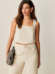Natural Summer Square Neck Top with Linen - Image 1 of 5
