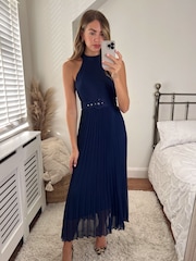 Style Cheat Blue Luisa Halter Pleated Maxi Dress - Image 1 of 4