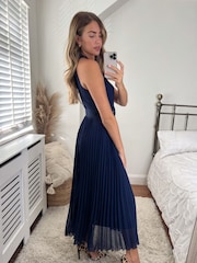 Style Cheat Blue Luisa Halter Pleated Maxi Dress - Image 2 of 4