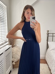 Style Cheat Blue Luisa Halter Pleated Maxi Dress - Image 3 of 4