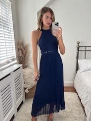 Style Cheat Blue Luisa Halter Pleated Maxi Dress - Image 4 of 4