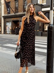 Style Cheat Black Blush Spot Luisa Halter Pleated Maxi Dress - Image 1 of 4