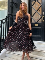 Style Cheat Black Blush Spot Luisa Halter Pleated Maxi Dress - Image 2 of 4