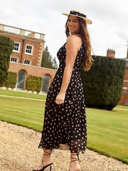 Style Cheat Black Blush Spot Luisa Halter Pleated Maxi Dress - Image 3 of 4
