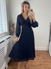 Style Cheat Navy Blue Dannica Pleated Balloon Sleeve Maxi Dress - Image 2 of 4