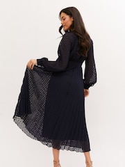 Style Cheat Navy Blue Dannica Pleated Balloon Sleeve Maxi Dress - Image 4 of 4
