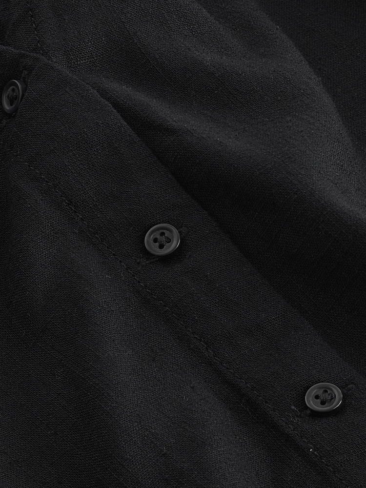 Black Linen Blend Button Down Relaxed Sleeve Top - Image 6 of 6 Black Linen Blend Button Down Relaxed Sleeve Top - Image 6 of 6