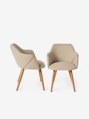MADE.COM Set of 2 Ecru Marl and Oak Legs Lule Arm Dining Chairs - Image 2 of 3