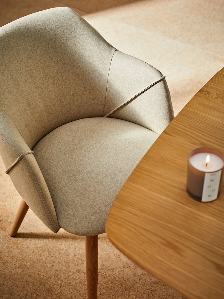 MADE.COM Set of 2 Ecru Marl and Oak Legs Lule Arm Dining Chairs - Image 3 of 3