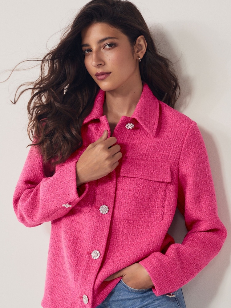 Pink Boucle Shacket - Image 1 of 6