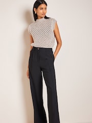 Black Elasticated Back Wide Leg Trousers - Image 1 of 3