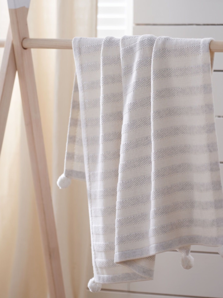 The White Company Stripe Cotton Cashmere Baby Blanket - Image 1 of 2