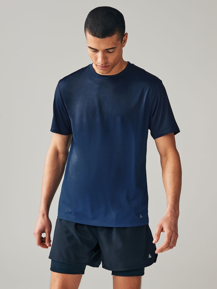 Navy Blue Active Gym Printed Training T-Shirt - Image 1 of 9