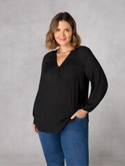 Live Unlimited Black Pleated Yoke Boho Tunic - Image 1 of 4