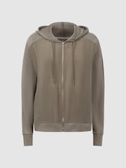 Reiss Khaki Penny Hybrid Zip-Through Hoodie - Image 2 of 4