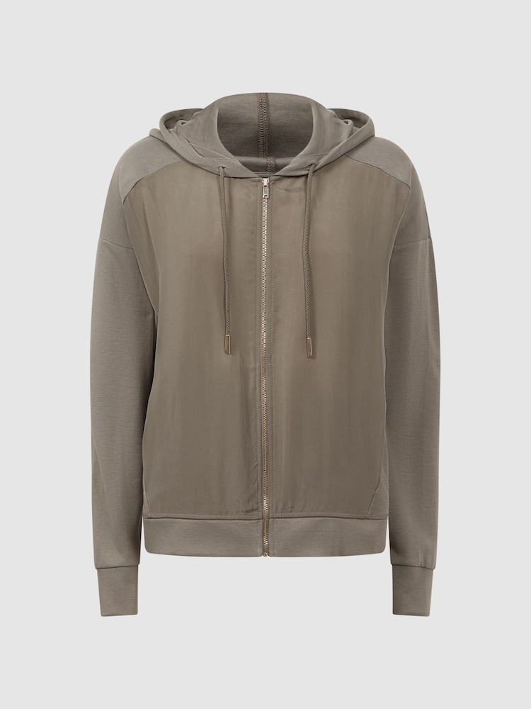 Reiss Khaki Penny Hybrid Zip-Through Hoodie - Image 2 of 4