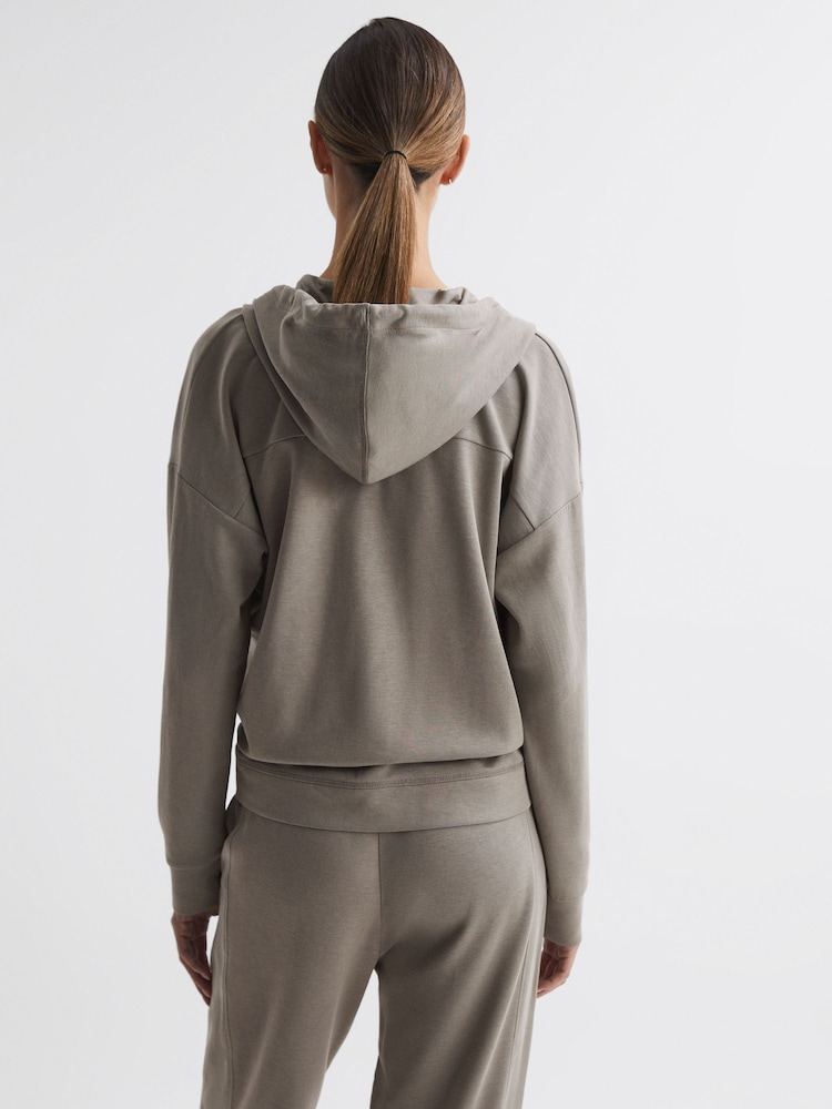 Reiss Khaki Penny Hybrid Zip-Through Hoodie - Image 4 of 4