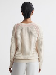 Reiss Cream/Nude Vale Wool Blend Knitted V-Neck Jumper - Image 5 of 5