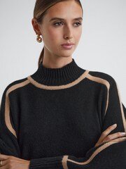 Reiss Black/Camel Geo Casual Wool Contrast Funnel Neck Jumper - Image 1 of 5