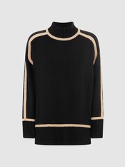 Reiss Black/Camel Geo Casual Wool Contrast Funnel Neck Jumper - Image 2 of 5