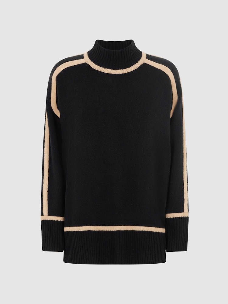 Reiss Black/Camel Geo Casual Wool Contrast Funnel Neck Jumper - Image 2 of 5